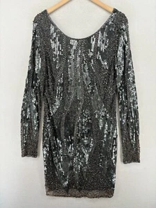 JS COLLECTIONS Dress 16 Evening Embellish Beads Sequin Sheath Gray Silver - Picture 1 of 14