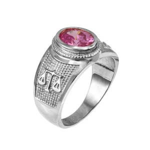 Sterling Silver Libra Zodiac Sign October Birthstone Pink CZ Ring - Picture 1 of 2