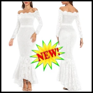 LALAGEN Women's Floral Lace Long Sleeve Off Shoulder Wedding Mermaid Dress - Picture 1 of 6