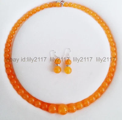 Juego de pendientes collar cuentas gemas redondas topacio naranja 6-14 mm 18" Foto 1 de 4