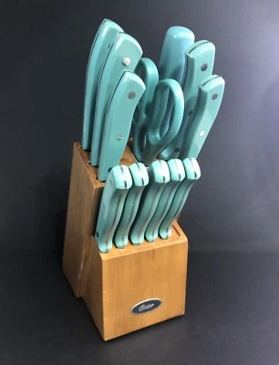 Juego de cubiertos Oster Evansville de acero inoxidable de 13 piezas con asas turquesa Foto 1 de 4