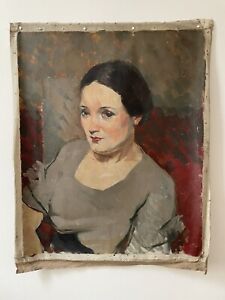 Ancien Tableau Portrait De Jeune Femme Huile Sur Toile Jean Terles Agen