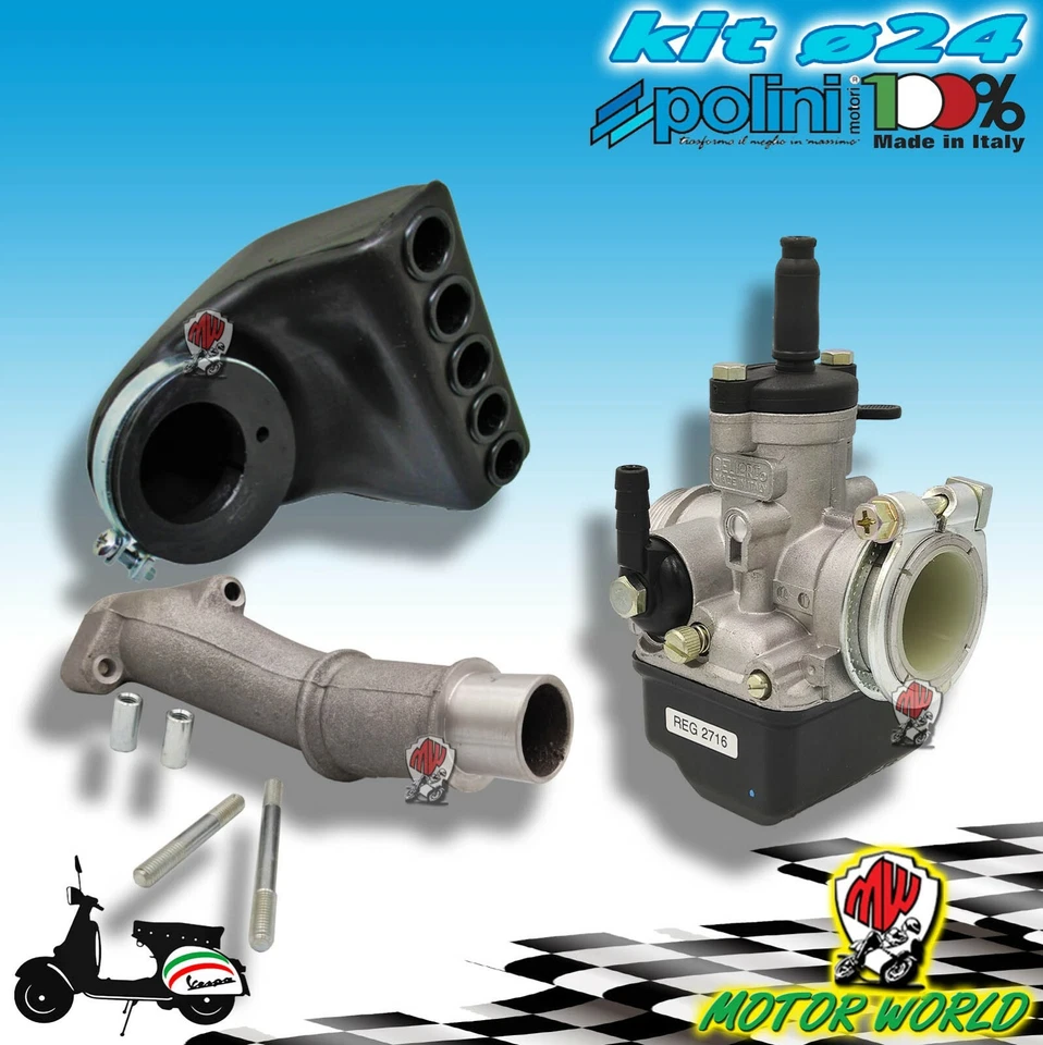 POLINI CARBURATORE DELL'ORTO PHBL 24 AD FILTRO ARIA COLLETTORE VESPA 50 PK XL RUSH HP V