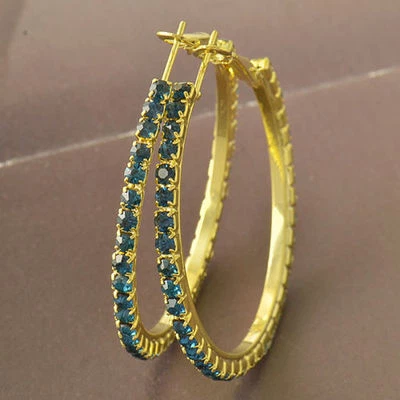 Довольно новый желтое золото покрытием синий кристалл CZ большой 1,7» круглый серьги-кольца  - Изображение 1 из 3