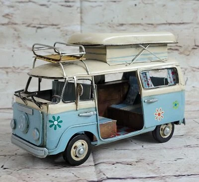 Retro handmade metal camper bus model 1/20 Scale Model Blue and white Camper ART - Image 1 of 4
