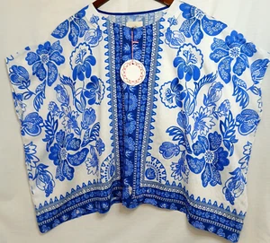Umgee Blue White Floral Blouse Top Small Boho Boxy Tunic Dolman NWT Summer - Picture 1 of 12
