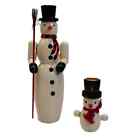 Wooden Snowman Candle Holders Winter Christmas Vintage Farmhouse MCM 2 Tapers