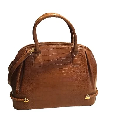 Bally Vintage Handbag Croc. Embossed Leather Italy (Sand Color) New - Image 1 of 4