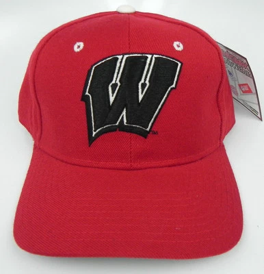 WISCONSIN BADGERS RED NCAA VINTAGE FITTED SIZED ZEPHYR DHS CAP HAT NWT DEADSTOCK - Image 1 of 4