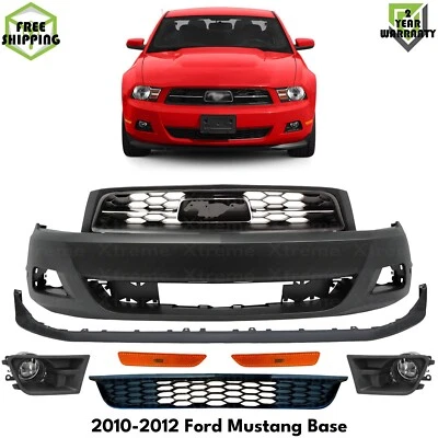 Front Bumper Cover Primed & Grille Assembly Kit For 2010-2012 Ford Mustang Base Foto 1 de 4