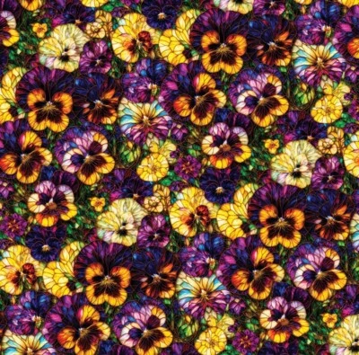 Tela Feline Drive GIGI IN THE GARDEN Vidrieras Pensamientos Fat Quarter FQ Foto 1 de 4