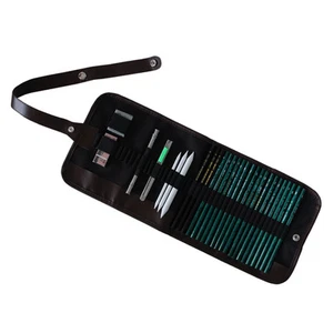 Authentic Sketch Drawing Charcoal Paint Pencil Eraser Art Set Kit in Roll Pouch - Picture 1 of 8