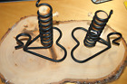 Vintage Courting Candle Holdesr Black Spiral Push Up Wrought Iron Wood SET