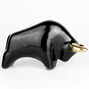 vintage Ceramic bull buffalo black gold horns figurine Otto Keramik West Germany - Picture 1 of 13