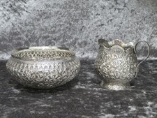 Antique Silver Persian Or Indian Sugar And Cream c1900