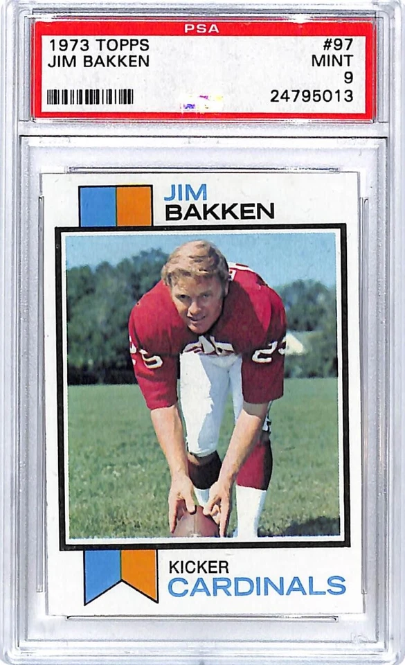 1973 Topps #97 Jim Bakken St. Louis Cardinals Football Card PSA 9 MINT ID:45399 - Image 1 of 2
