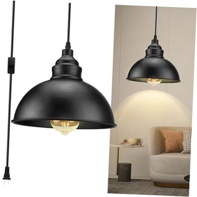 Plug in Pendant Light, 15FT Hanging Lights with Plug in Cord, On/Off Black - Image 1 of 4