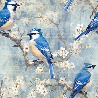 Vintage Blue White Floral Birds Boho Peel and Stick Wallpaper Waterproof - Image 1 of 4
