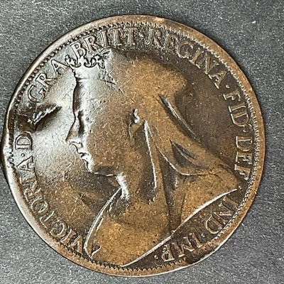 1896 UK Great Britain Large 1 One Penny Bronze Queen Victoria World Foreign Coin - Image 1 of 3