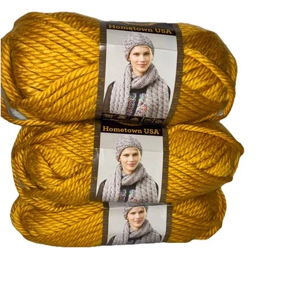 NUEVO hilo marca león ciudad natal EE. UU. hilo voluminoso - MADISON MOSTAZA - 3 madejas - NUEVO Foto 1 de 3