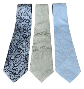 Lotto di 3 - Cravatta da collo 100% seta motivo paisley - nero blu verde - Foto 1 di 12