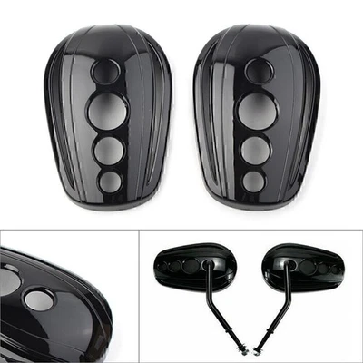 Schwarze ovale Rückspiegelabdeckung für Harley Dyna Street Glide Softail - Image 1 of 4