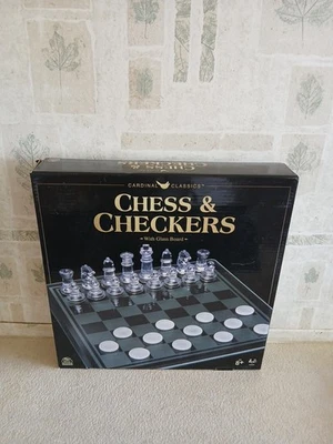 Cardinal Classics Chess & Checkers Set w/ Glass Board COMPLETE - Open Box - Image 1 of 4