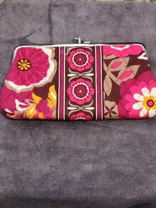 Vera Bradley Carnaby Magenta Quilted Double Kiss Lock Floral Wallet Clutch Purse - Picture 1 of 11