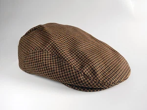 Impermeable Brown Wool Houndstooth Flat Cap Hat sz XL cabbie ascot newsboy - Picture 1 of 6