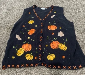 Basic Editions Vintage Fall Pumpkin Button-Down Sweater Vest Size XXL - Picture 1 of 5