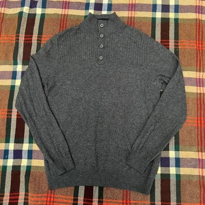 CREW CLOTHING Pullover Herren L anthrazit grau Merino Kaschmir Strick 1/4 Knopf - Bild 1 von 10