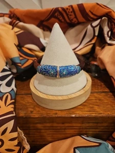 Blue Enamel and Wood Cuff Bracelet - Picture 1 of 6