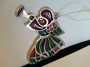 Stained glass Christmas ornament Angel chrome plated Russ Berrie - Imagen 1 de 5
