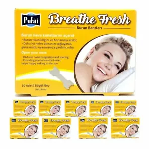 Pufai Breathe Fresh Nasal Strips Solve Snoring Large 66 -19 mm 100 Pieces 10 Box - Picture 1 of 8