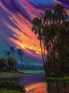 Oil Painting Original Florida Highwaymen Like Art Impressionist Sun MAX COLE 4k9 - Picture 1 of 8