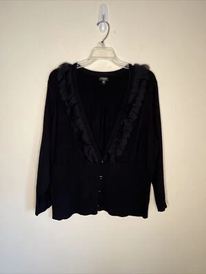 Cárdigan suéter Nine West para mujer 2X negro manga 3/4 botón delantero cuello en V EC Foto 1 de 4