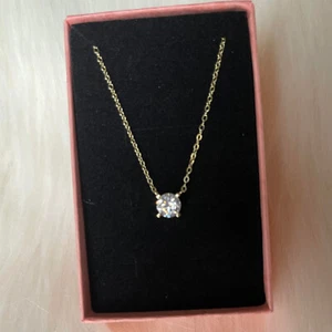 14k Gold Plated Sterling 925 Silver Diamond Solitaire Delicate Simple Necklace - Picture 1 of 8