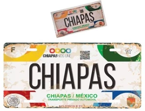 Set Chiapas Mexico Aluminum License Plate Placa 6" x12" and Sticker 2"x4" - Foto 1 di 3