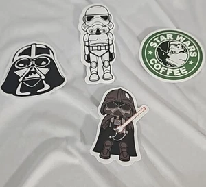 4 STAR WARS pop culture stickers Darth Vader Stormtroopers Star Wars Coffee  - Picture 1 of 5