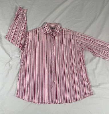Camisa abotonada manga larga rosa a rayas Urban Behavior para hombre XL Foto 1 de 4