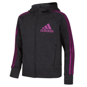 adidas 3-Stripes Kids Mélange Hooded Jacket, Black/Purple, Size S(7/8) - Picture 1 of 1