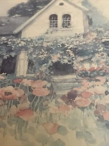 1986 - Dawna Burton - Print - Countryside Villa & Flowers - 10" x 12" - Art - Picture 1 of 4