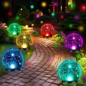 6 Pcs Extra Large Solar Globes Lights Outdoor Cracked Glass Ball Solar Light ... - Picture 1 of 6