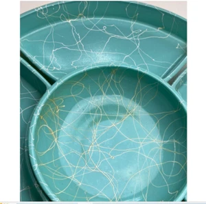 vintage mid century modernWhite Drizzle Turquoise Glass Snack Tray - Picture 1 of 7