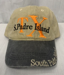 South Padre Island Texas Hat Embroidered Logo Baseball Cap Tan/Gray Adjustable - Picture 1 of 8