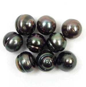 10 pcs 10-11mm Loose Circle Button Short Oval Tahitian Black / Green Pearl - Picture 1 of 2
