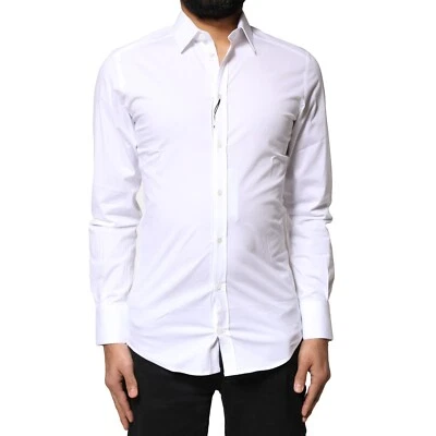 DOLCE & GABBANA Shirt White GOLD Cotton Long Sleeves Dress 37/US14.5/XS 320usd - Image 1 of 4