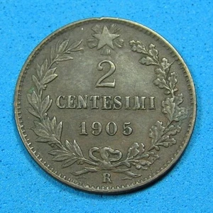 Italy 2 Centesimi Bronze Coin 1905, KM-38 Vittorio Emanuele, Combined Shipping - Picture 1 of 2