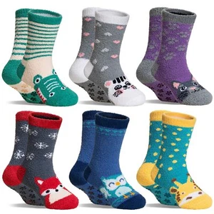 Kids Fuzzy Slipper Socks with Grips Children Boys Girls Toddlers Non Slip War... - Picture 1 of 6