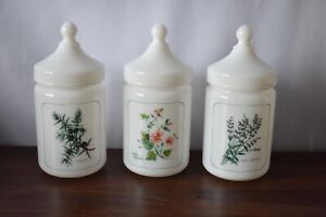 Vintage French Milk Glass Storage Jars X 3 Opaque Lidded Jars Country Kitchen